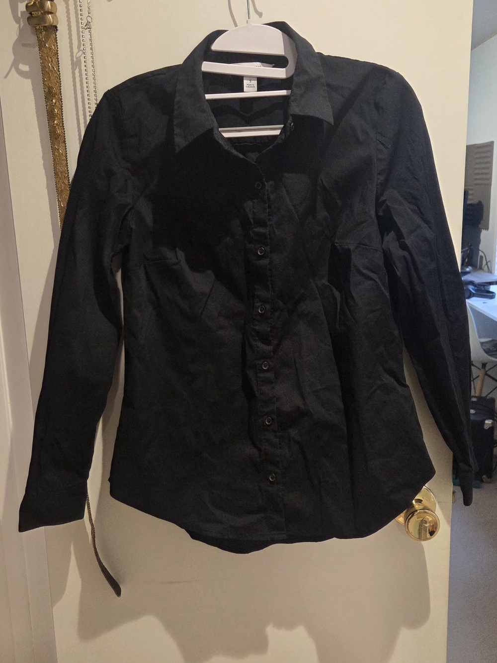 Nine West Black Button-Up Collared Shirt